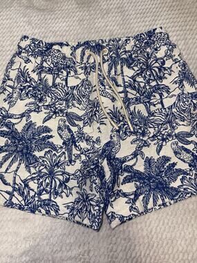 Maison Article White Blue Safari Print Men's Size Small Shorts Lined 0341-x